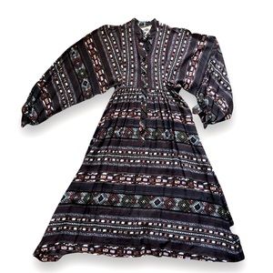 Vintage Wallis bohemian Aztec patterned midi dress size small